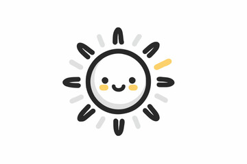 Minimalist Vector SVG Icon of Sun with Smiling Face in Flat Design Style Featuring Bright Yellow and Black Colors