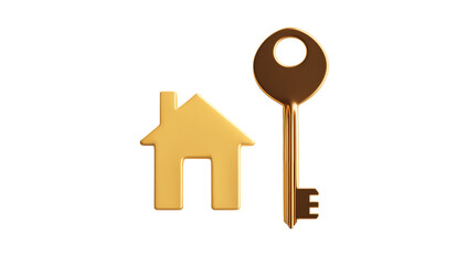 Golden key and house symbol representing home ownership and real estate concepts in a simple design Generative AI