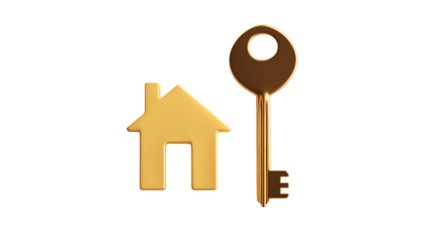 Golden key and house symbol representing home ownership and real estate concepts in a simple design Generative AI