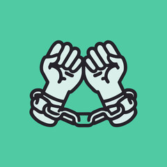 Vector Minimalist Line Art SVG Illustration of Fists in Handcuffs with Flat Design Style in Black and White