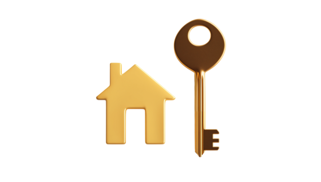 Golden key and house symbol representing home ownership and real estate concepts in a simple design Generative AI