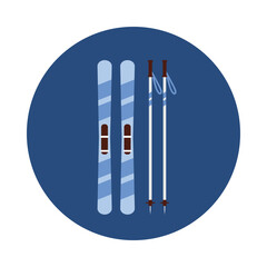 Isolated Austria ski equipment icon with skis and poles on blue round background vector illustration