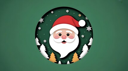 Santa Claus papercut style, Christmas background on a green background,, banner, poster, template, created with generative ai