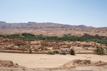  Old Tamerza ruins and palm grove, in Tunisia