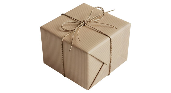 Brown paper package tied up with string isolated on transparent background