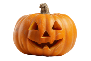 Bright smiling pumpkin carved for Halloween celebration at home during the fall season Generative AI