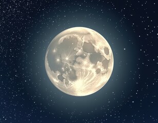 Fototapeta premium A luminous full moon hangs in a vast, star-dusted night sky, casting a soft glow over the darkness, remote, white, tranquil