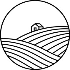 Rolling Hills Landscape Silhouette with House Icon