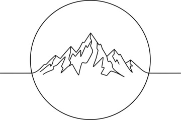 Minimalist Mountain Range Silhouette in Continuous Line Circle