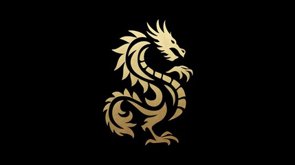 Minimalist gold dragon logo, powerful and elegant design on a clean background. Concept: Branding, luxury logo design, power and strength symbol, fantasy and cultural elegance.