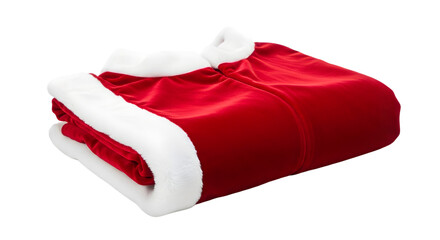 Folded red santa claus costume isolated on transparent background with fur trim