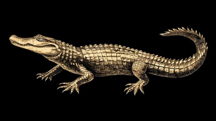 Naklejka premium Minimalist gold crocodile logo, sleek and powerful design on a clean background. Concept: Branding, luxury logo design, strength and resilience symbol, wildlife inspiration, modern and elegant aesthe