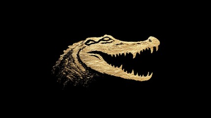 Minimalist gold crocodile logo, sleek and powerful design on a clean background. Concept:  Branding, luxury logo design, strength and resilience symbol, wildlife inspiration, modern and elegant aesthe