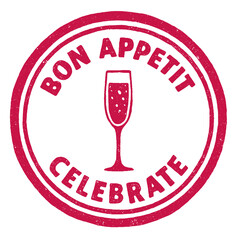 Bon appetit red rubber stamp with celebratory glass design perfect for events and parties