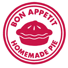 Homemade pie red rubber stamp featuring Bon Appetit for a cozy bakery atmosphere inspired by traditional baking methods