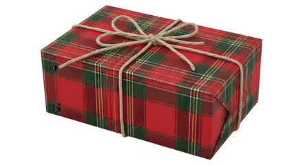 Wrapped gift box with plaid pattern isolated on transparent background