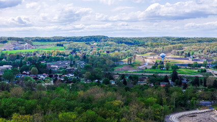 Obraz premium Aerial landscape of Susquehanna River Valley in Sunbury rural Appalachia Central Pennsylvania