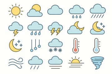 icons in soft colors (mainly blue and yellow tones). The theme focuses on weather conditions.