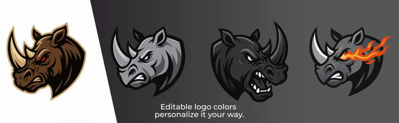 Fierce Rhino Mascot Logo for Esports and Gaming Team – Angry Wild Animal Vector Emblem Design