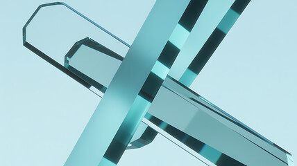 Sleek Abstract Background with Translucent Teal Glass Shapes and Geometric Lines