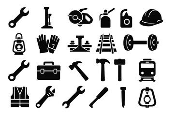Obraz premium A set of pictograms related to construction, repair, transport, and safety are used to designate tools, equipment, and services in the relevant industries.