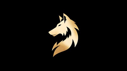 Fototapeta premium Minimalist gold wolf logo, powerful and elegant design on a clean background. Concept: Branding, luxury logo design, strength and leadership symbol, modern elegant aesthetics, premium brand identity.