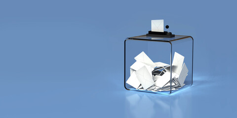 urne de vote transparente, remplie de bulletins de vote - Illustration 3D