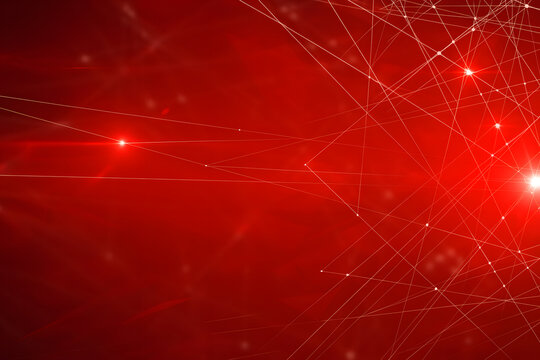 Abstract Red Technology Background with Connected Plexus Lines and Data Network - Powered by Adobe