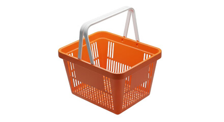 Bright orange shopping basket with utensils and handle isolated for product photography