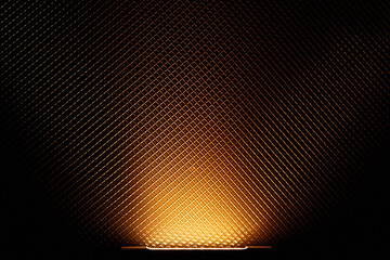 Embossed metal grid with warm bottom lighting. Versatile promo background for sales and accents.