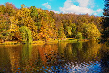 Stunning landscape of the city park in autumn