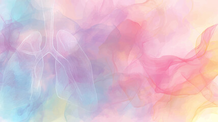 Elegant watercolor lungs anatomy illustration in soft pastel colors, perfect medical vector background for healthcare branding, respiratory awareness, and wellness education designs.