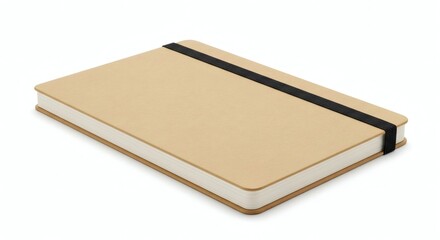 Fototapeta premium Notebook Mockup, Beige Cover, Elastic Band, Blank Journal, Isolated