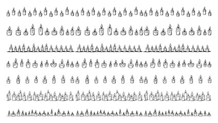 Hand drawn candle seamless borders set Vector doodle collection for holiday or celebration design