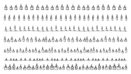 Fototapeta premium Hand drawn birthday candle seamless borders set Vector doodle collection of burning candles for celebration design