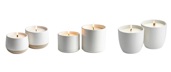 Paired spa candles, PNG isolated on transparent background, minimalist home wellness composition, realistic 4K