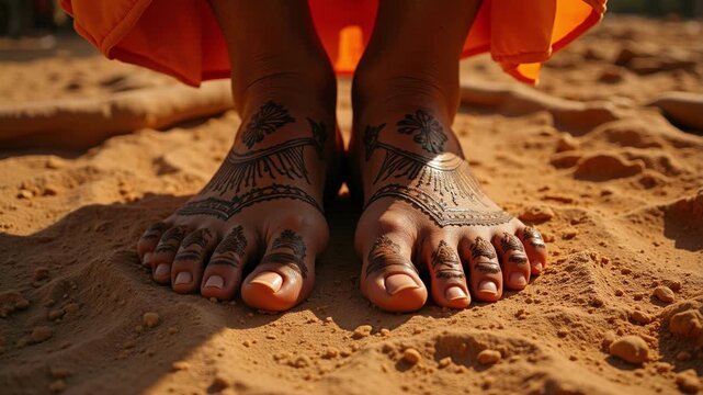 Close Up of Feet Performing Parikrama, Religious Circumambulation Ritual