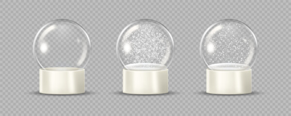 Christmas Snow globe set. Realistic 3d vector illustration