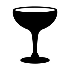 Vector art of a black silhouette of a coupe glass, showcasing its elegant shape and design, often used for serving cocktails and champagne
