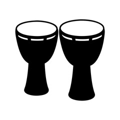 Vector art of a pair of black bongo drums, , showcasing the percussion instrument with its distinct shape and cultural significance