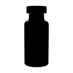 Vector art of a black silhouette of a medicine vial, showcasing its shape and design, commonly used for storing liquid medications or vaccines