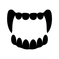 Vector art of a black silhouette of vampire teeth, featuring sharp fangs and a menacing grin, perfect for halloween and horror themes