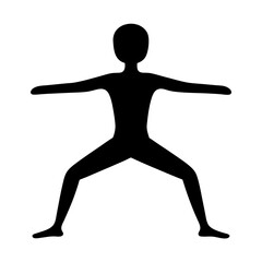 Vector art of silhouette of a person in a warrior pose, a yoga asana that strengthens the legs, core, and arms
