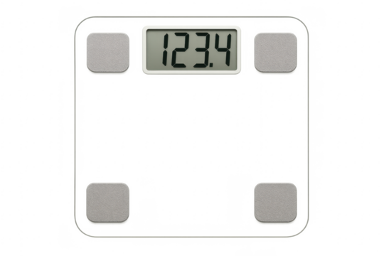 Digital bathroom scale displaying number on screen