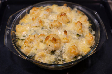 Noodle Casserole with Cheese, Sauce, and Spinach
