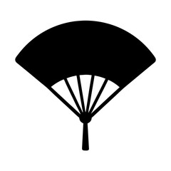 Vector art of a black silhouette of a folding hand fan, representing its practical use and cultural significance in a clean, modern style