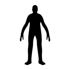 Vector art of silhouette of a person standing with arms extended, showcasing a human figure in a simple pose with legs slightly apart