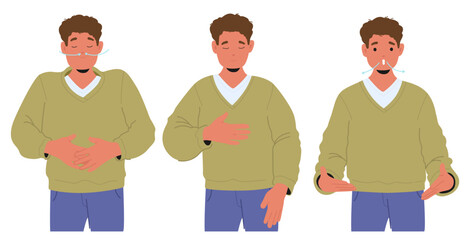 Man cartoon character showcasing therapeutic practice with breathing exercise easy-to-follow step