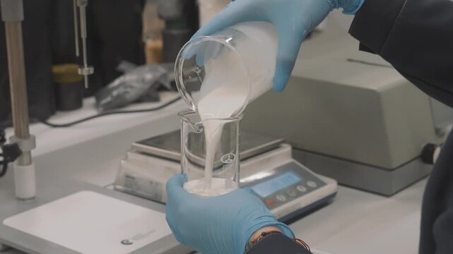 precise lab measurement, laboratory worker precisely weighing chemicals for formulation process