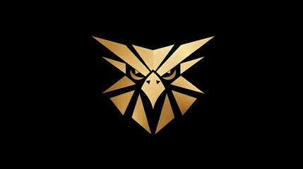 Stylized gold eagle head logo on black, sharp angular shapes, strong and powerful. Concept : Branding, luxury logo design, strength and power symbolism, modern and bold aesthetics, premium corporate i